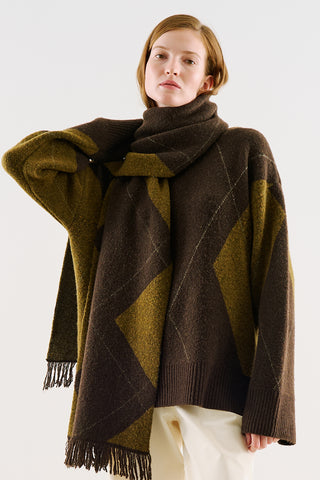 Diamond-Knit Scarf Dark Brown