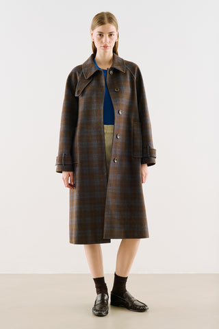 Checked Wool Coat Brown
