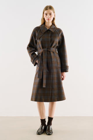 Checked Wool Coat Brown