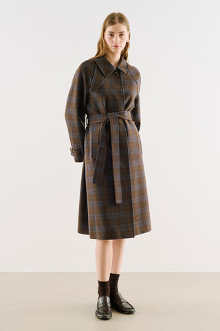 Checked Wool Coat Brown