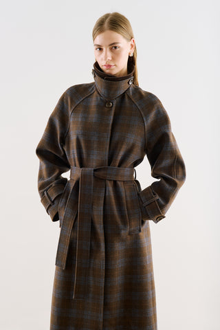 Checked Wool Coat Brown