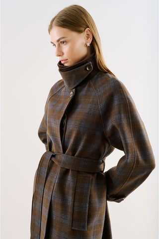 Checked Wool Coat Brown