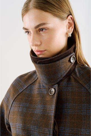 Checked Wool Coat Brown