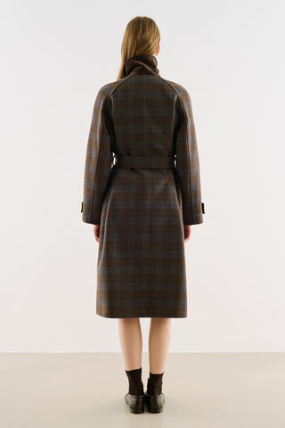 Checked Wool Coat Brown