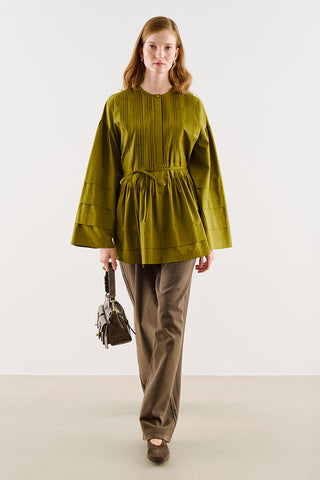 Belted Tunic With Pintuck Detail Olive Green