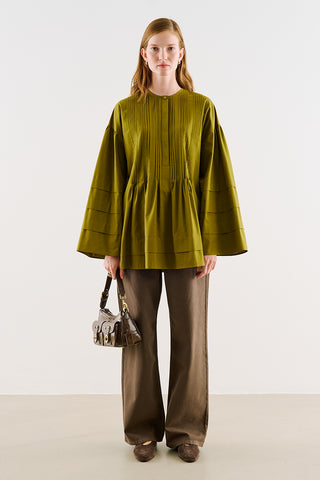 Belted Tunic With Pintuck Detail Olive Green