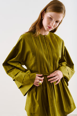 Belted Tunic With Pintuck Detail Olive Green