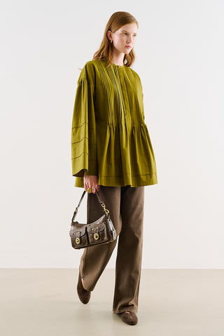 Belted Tunic With Pintuck Detail Olive Green
