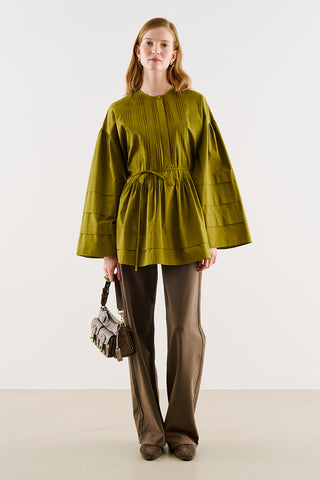 Belted Tunic With Pintuck Detail Olive Green
