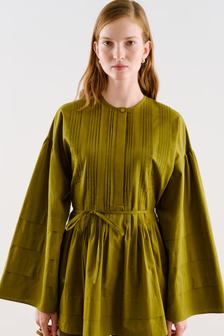 Belted Tunic With Pintuck Detail Olive Green