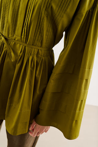 Belted Tunic With Pintuck Detail Olive Green