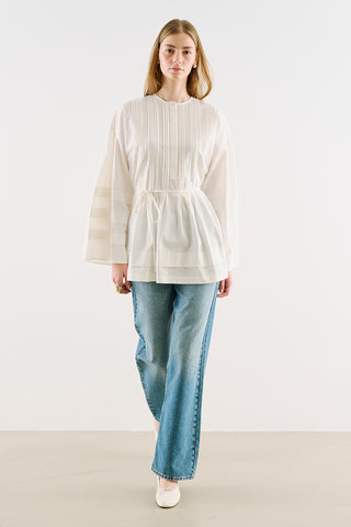 Belted Tunic With Pintuck Detail Ecru