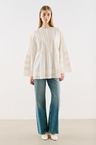 Belted Tunic With Pintuck Detail Ecru