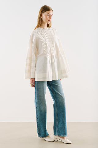 Belted Tunic With Pintuck Detail Ecru