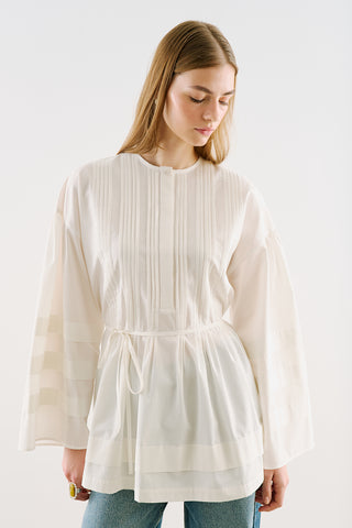 Belted Tunic With Pintuck Detail Ecru