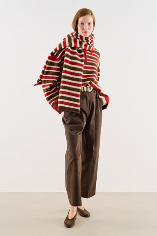 Striped Polo-Collar Knit Sweater Red