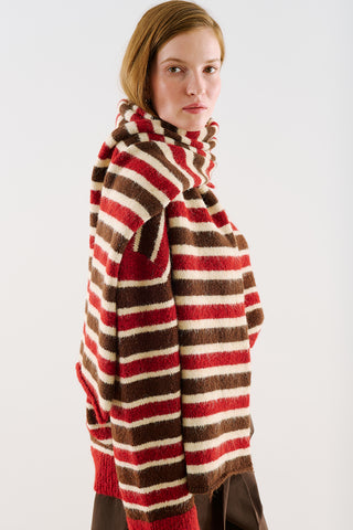 Striped Polo-Collar Knit Sweater Red