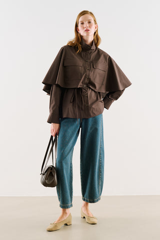 Cape-Style Shirt With Pockets Brown