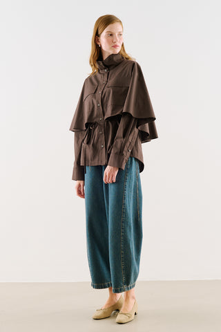 Cape-Style Shirt With Pockets Brown