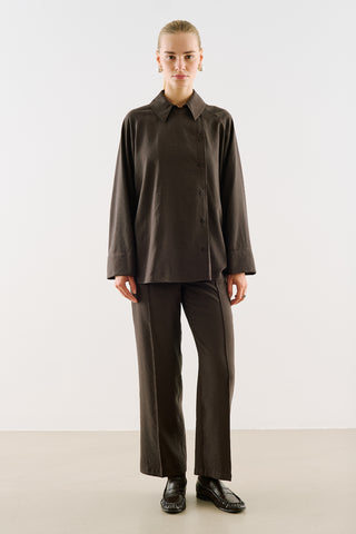 Draped Wrap-Collar Shirt Dark Brown