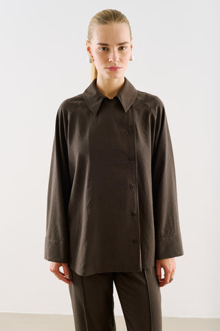 Draped Wrap-Collar Shirt Dark Brown