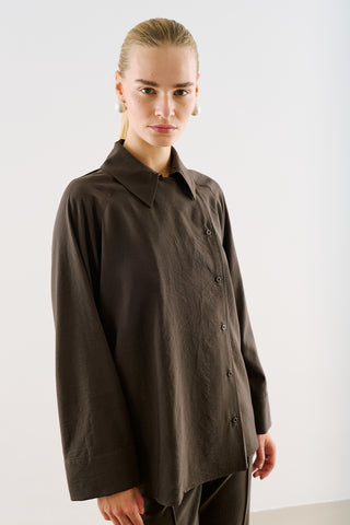 Draped Wrap-Collar Shirt Dark Brown