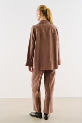 Draped Wrap-Collar Shirt Bark Brown