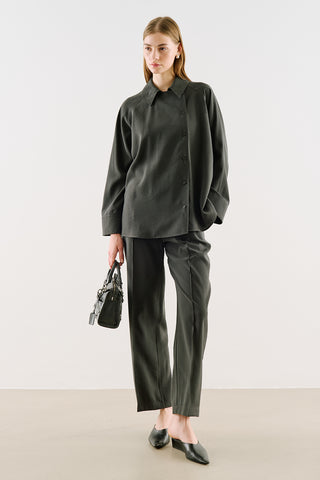 Draped Wrap-Collar Shirt Anthracite