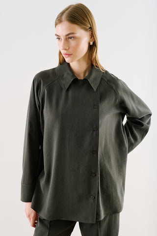 Draped Wrap-Collar Shirt Anthracite