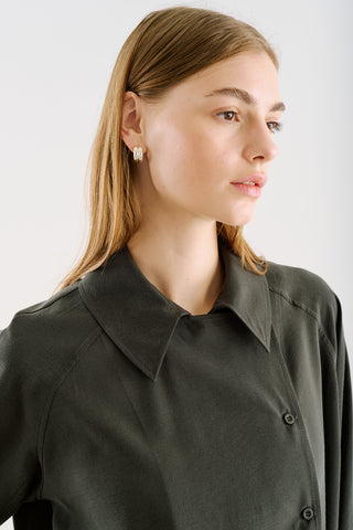 Draped Wrap-Collar Shirt Anthracite