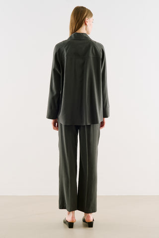 Draped Wrap-Collar Shirt Anthracite