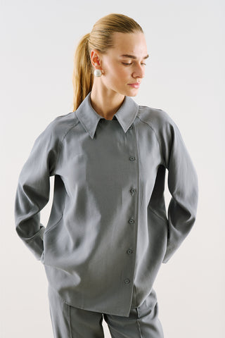 Draped Wrap-Collar Shirt Indigo