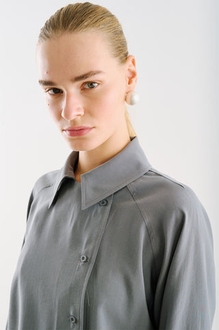 Draped Wrap-Collar Shirt Indigo