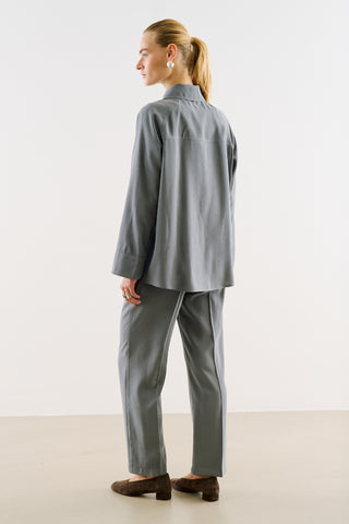 Draped Wrap-Collar Shirt Indigo
