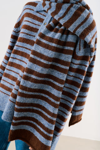 Long Striped Knit Scarf Blue