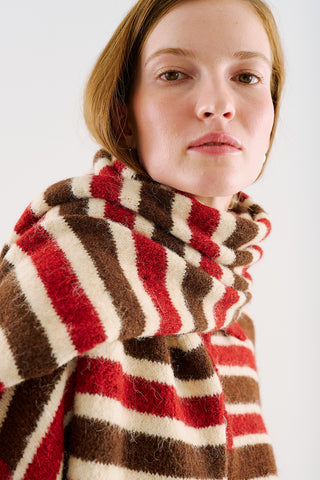 Long Striped Knit Scarf Red