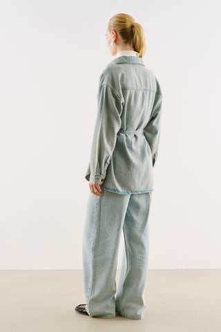 Long Denim Shirt With Pockets Blue