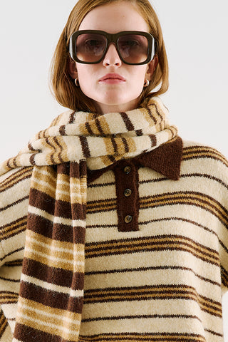 Long Striped Knit Scarf Beige