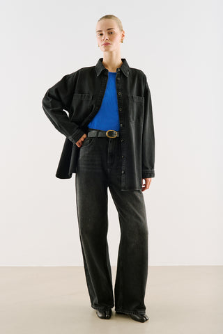 Long Denim Shirt With Pockets Black