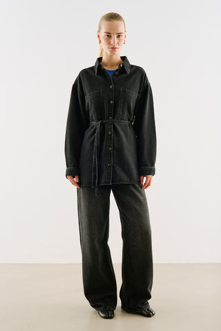 Long Denim Shirt With Pockets Black