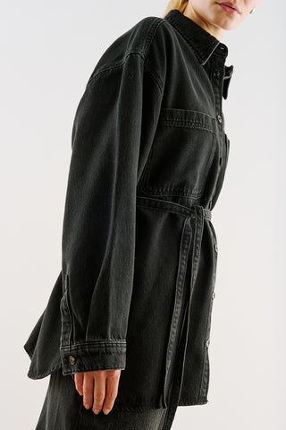 Long Denim Shirt With Pockets Black