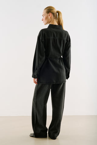 Long Denim Shirt With Pockets Black