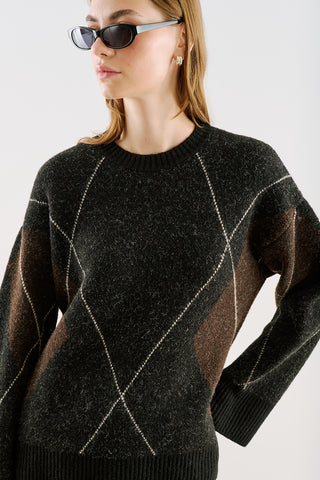 Diamond-Pattern Knit Sweater Black