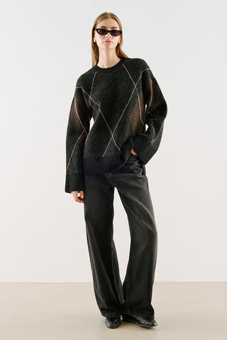 Diamond-Pattern Knit Sweater Black