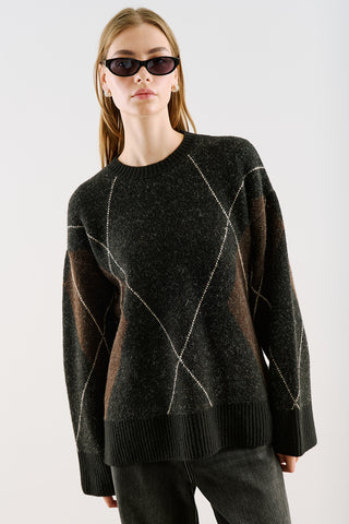 Diamond-Pattern Knit Sweater Black