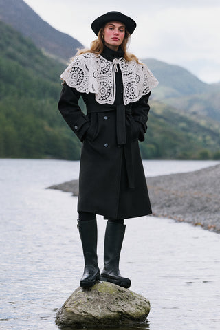 Premium High Neck Double Breasted Coat Black