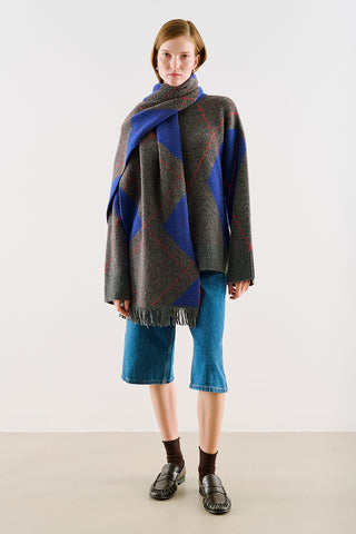 Diamond-Pattern Knit Sweater Blue