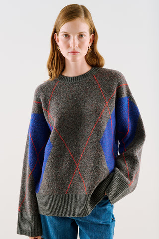 Diamond-Pattern Knit Sweater Blue