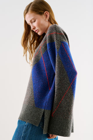 Diamond-Pattern Knit Sweater Blue