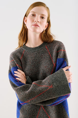 Diamond-Pattern Knit Sweater Blue